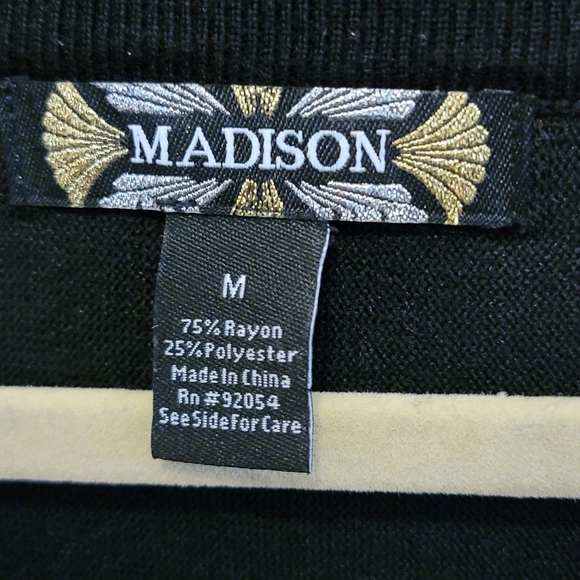 Madison sweater Black With Sequined 3/4 Sleeves Tunic Size M - Picture 5 of 5